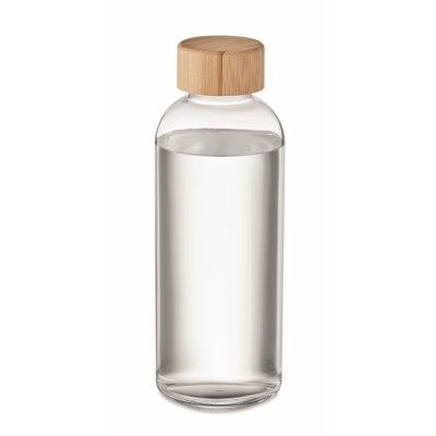 Botella transparente con tapa de bambú